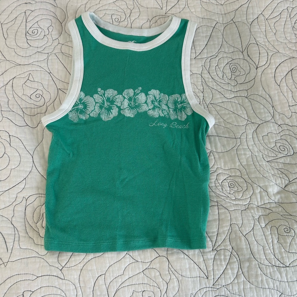 Hollister Green Floral Tank Top